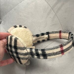 Burberry Checkered Earmuffs in Cream and Black